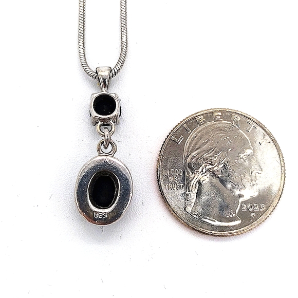 Vintage Black Onyx Gemstone Sterling Silver Pendant Necklace - Picture 5 of 8
